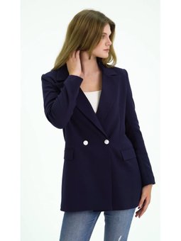 Oversize Dokuma Blazer Lacivert Ceket