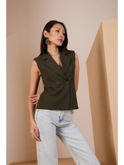 Regular Fit Astarlı Dokuma Haki Yelek