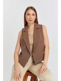 Regular Fit Astarlı Dokuma Yelek Açık Kahve Yelekrengi