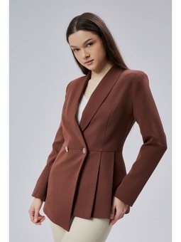 Regular Fit Pile Detaylı Blazer Kahverengi Ceket