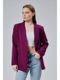 Salaş Kesim Astarlı Dokuma Blazer Mor Ceket