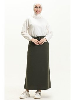 Beli Bağlamalı Cepli Spor Haki Etek