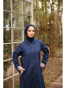 Kapüşonlu Çıtçıtlı Kapitone Uzun Bondit Lacivert Kap 46)