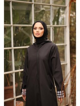 Kapüşonlu Çıtçıtlı Kapitone Uzun Bondit Siyah Kap 46)