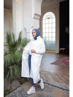 Kapüşonlu Fermuarlı Kolsuz Önden Cepli Kapitone Uzun Krem Yelek 46)