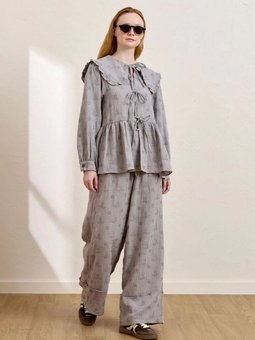 Gri Fistolu Müslin Robalı Fiyonklu Bluz