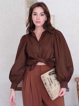 Klasik Yaka Crop Acı Kahve Gömlek