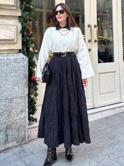 Kraşlı Bohem Siyah Etek