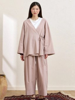 Organik Keten Bağlamalı Gül Kurusu Tunik