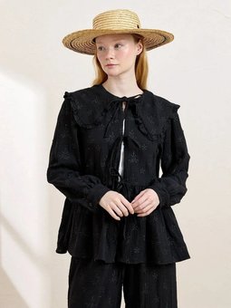 Siyah Fistolu Müslin Robalı Fiyonklu Bluz