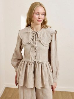 Vizon Fistolu Müslin Robalı Fiyonklu Bluz