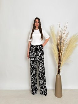 Büyük Beden Baskılı Ve Beli Lastikli Siyah Pantolon