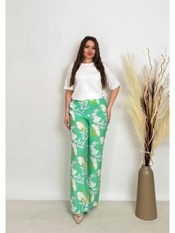 Büyük Beden Baskılı Ve Beli Lastikli Yeşil Pantolon