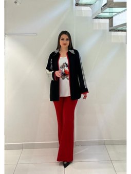 Büyük Beden Beli Lastk Detaylı Ve Çift Cepli Pantolon Kırmızı