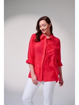 Büyük Beden Cep Kısmı Bağcık Detaylı Gömlek Coral