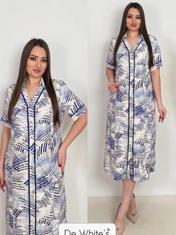 Büyük Beden Empirme Baskılı Biye Detaylı Elbise Saks