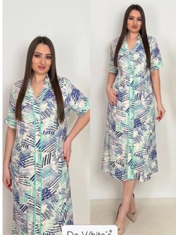 Büyük Beden Empirme Baskılı Biye Detaylı Yeşil Elbise