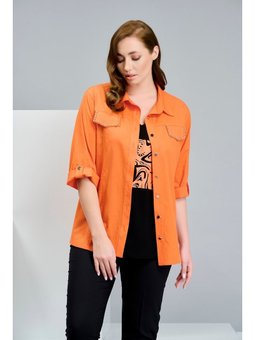 Büyük Beden Taş İşlemeli Oranj Gömlek
