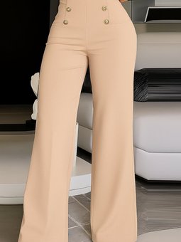 Bej Bel Lastikli Düğme Detay Krep Kumaş Pantolon