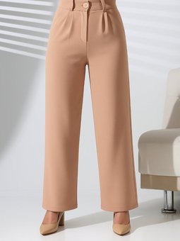 Bej Krep Kumaş Düğmeli Ve Cepli Palazzo Pantolon