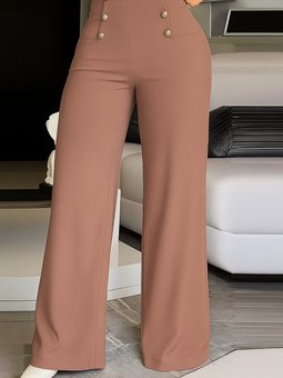 Kahverengi Bel Lastikli Düğme Detay Krep Kumaş Pantolon