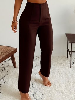 Kahverengi Yüksek Bel Dar Kesim Fermuarlı Krep Kumaş Pantolon
