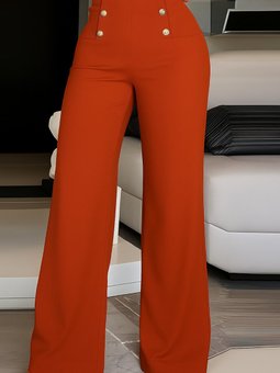 Kiremit Bel Lastikli Düğme Detay Krep Kumaş Pantolon