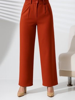 Kiremit Krep Kumaş Düğmeli Ve Cepli Palazzo Pantolon