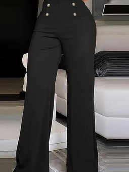 Siyah Bel Lastikli Düğme Detay Krep Kumaş Pantolon