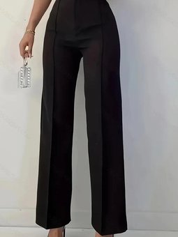 Siyah Yüksek Bel Çımalı Fermuarlı Ve Düğmeli Krep Kumaş Pantolon