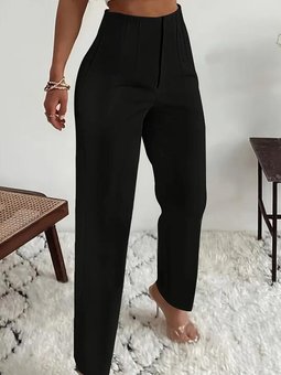 Siyah Yüksek Bel Dar Kesim Fermuarlı Krep Kumaş Pantolon