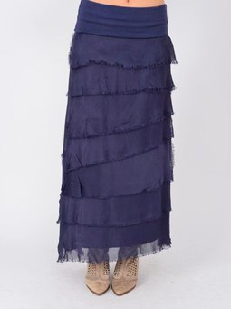 Lacivert Uzun İtalyan Beden İnce Gösteren Yarım Kol Kat İpek Straplez Elbise Etek