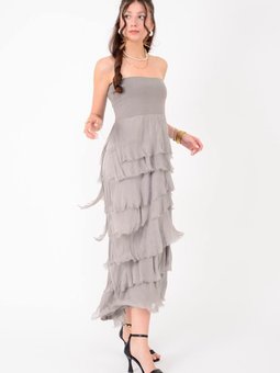 Vizon Uzun İtalyan Beden İnce Gösteren Kat İpek Straplez Elbise Etek