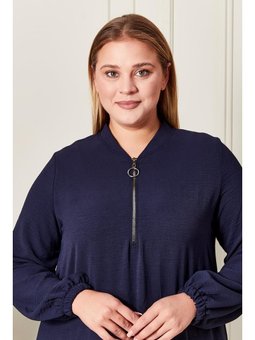 Büyük Beden Ayrobin Kumaş Lacivert Tunik