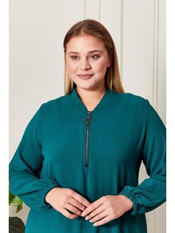 Büyük Beden Ayrobin Kumaş Zümrüt Yeşili Tunik