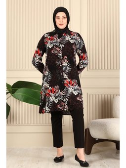 Büyük Beden Düğmeli Viskon Siyah Gömlek Tunik