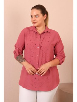 Kadin Tesettur Giyim Buyuk Beden Tunik Gömlek Tas Bakili Gül Kurusu