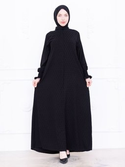 Desenli Dokuma Siyah Ferace