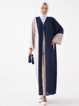 Önü Açık Garnili Krem Ferace Lacivert