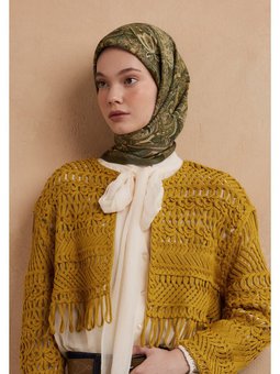 Amora Desen Pamuk İpek Haki Eşarp