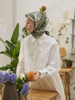 Celına Desen Pamuk İpek Yeşil Eşarp
