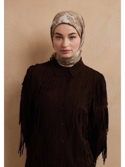 Darıa Desen Pamuk İpek Eşarp Kum Bej Eşarpi