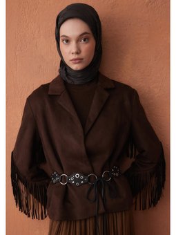 Dark Forest Desen Pamuk İpek Acı Kahve Eşarp