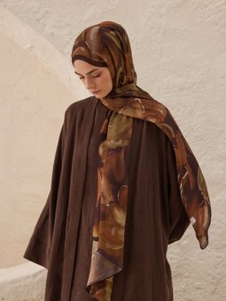 Dark Garden Desen Rami Şal Kahve