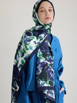 Dark Rose Floş Viskon Gece Mavisi Şal