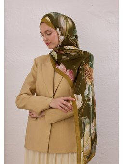 Elegant Flower Desen Rami Haki Şal