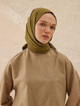 İnce Pamuk Vual Şal Yosun Yeşil Şali