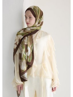 Irıs Garden Floş Viskon Şal Kahve