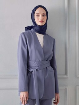 Janjanlı Lacivert Şal