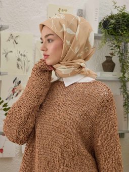 Perla Desen Pamuk İpek Pudra Eşarp